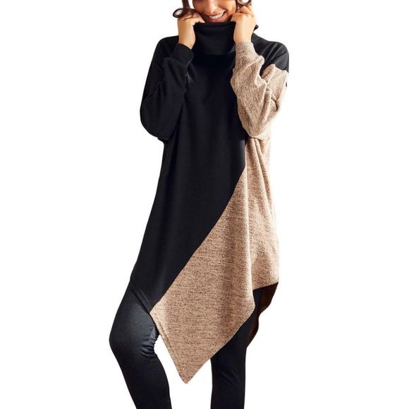 Simple by Suzanne Betro Black&Camel Color Block Cowl Neck Poncho Size L - Picture 2 of 5